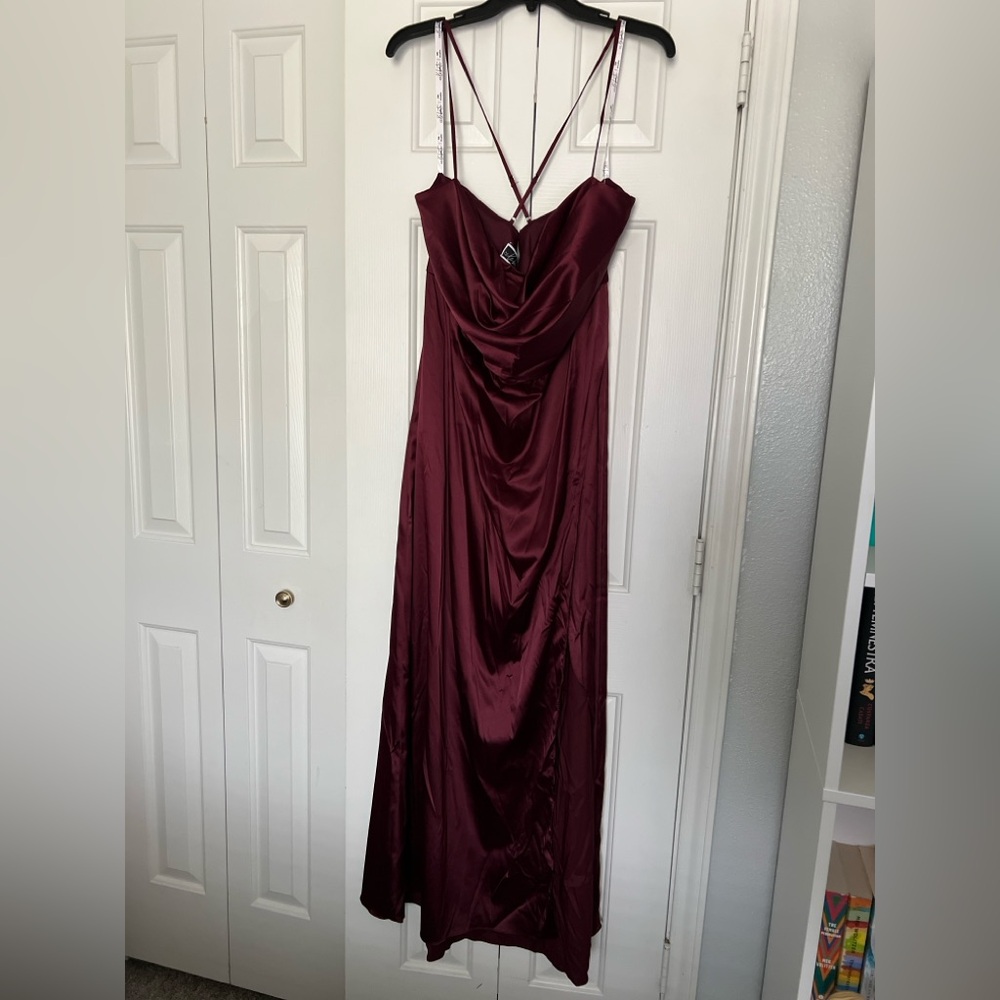 Celebrate DB Studio Stretch Charmeuse Cowl Neck Wine Colored Dress